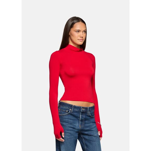 EB Denim  Swan Mock Neck Top in Red XS - Picture 3 of 5